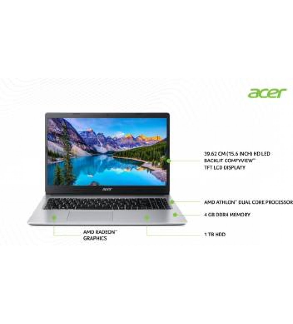 Acer Aspire 3 Athlon Dual Core 3050U - (4 GB/1 TB HDD/Windows 10 Home) A315-23 Laptop  (15.6 inch, Silver, 1.9 kg)