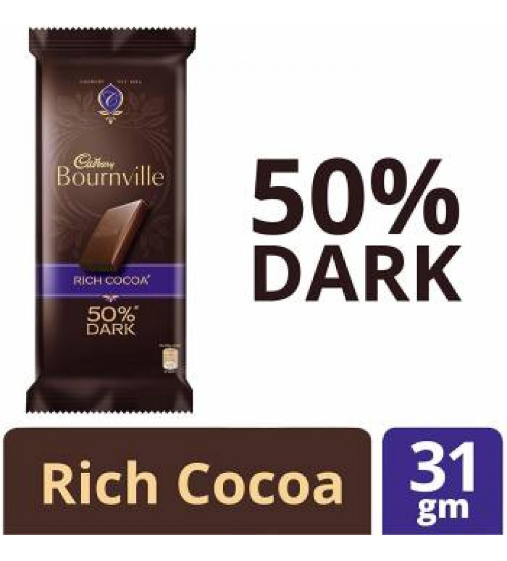 Cadbury Bournville Rich Cocoa Dark Chocolate Bar, 31g - (Pack of 12) Bars  (12 x 33.33 g)