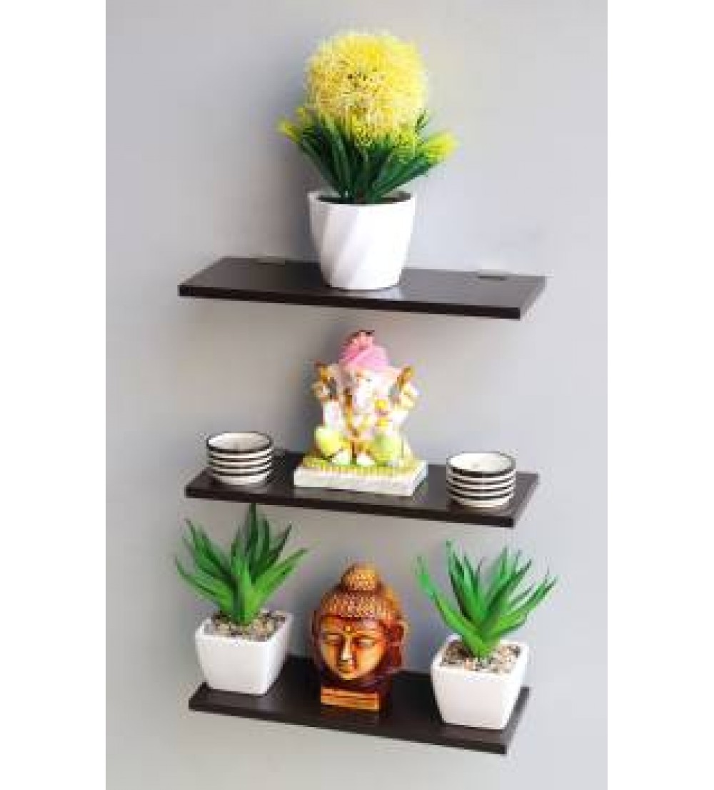 Captiver Display Wall Decor Shelf Wenge Set Of 3 12X30 Cm/Wooden Shelves Rack MDF (Medium Density Fiber) Wall Shelf  (Number of Shelves - 3, Black)