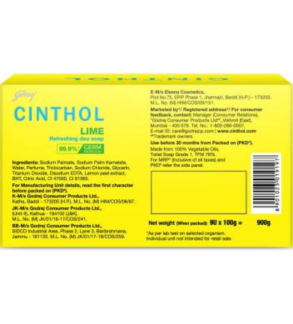 Cinthol Lime Soap, 100g (Pack of 9)  (9 x 100 g)