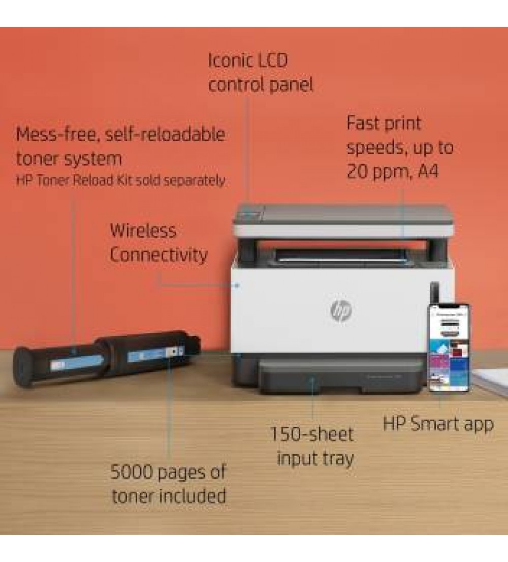 HP 1200w Multi-function WiFi Monochrome Printer  (White, Grey, Toner Cartridge)