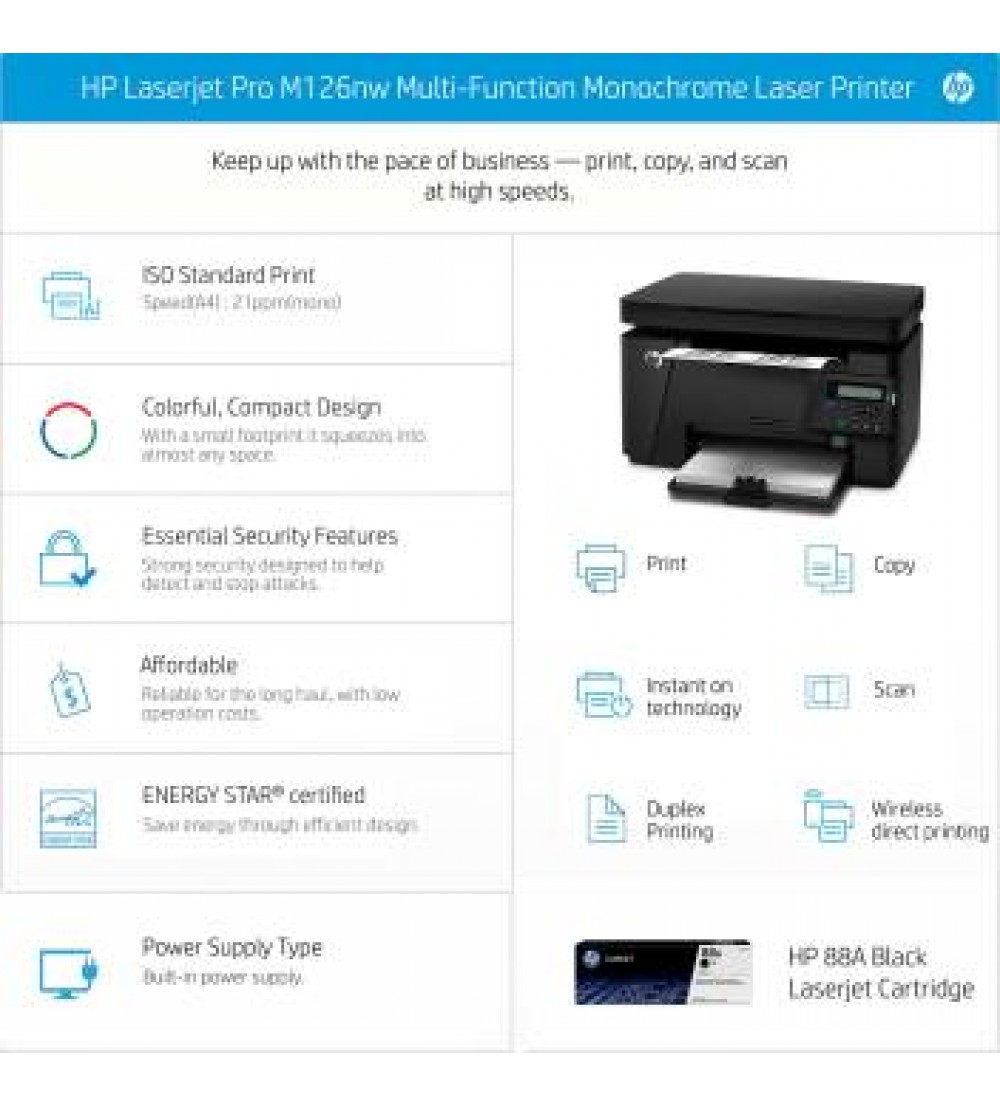 HP LaserJet Pro MFP M126nw Multi-function Monochrome Printer  (Black, Toner Cartridge)