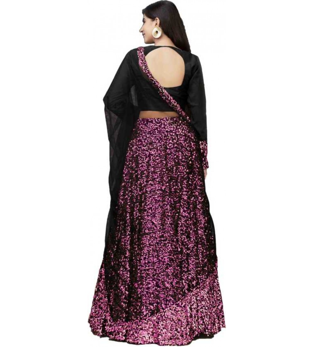 Jatriqq  Embroidered Semi Stitched Lehenga Choli  (Purple)