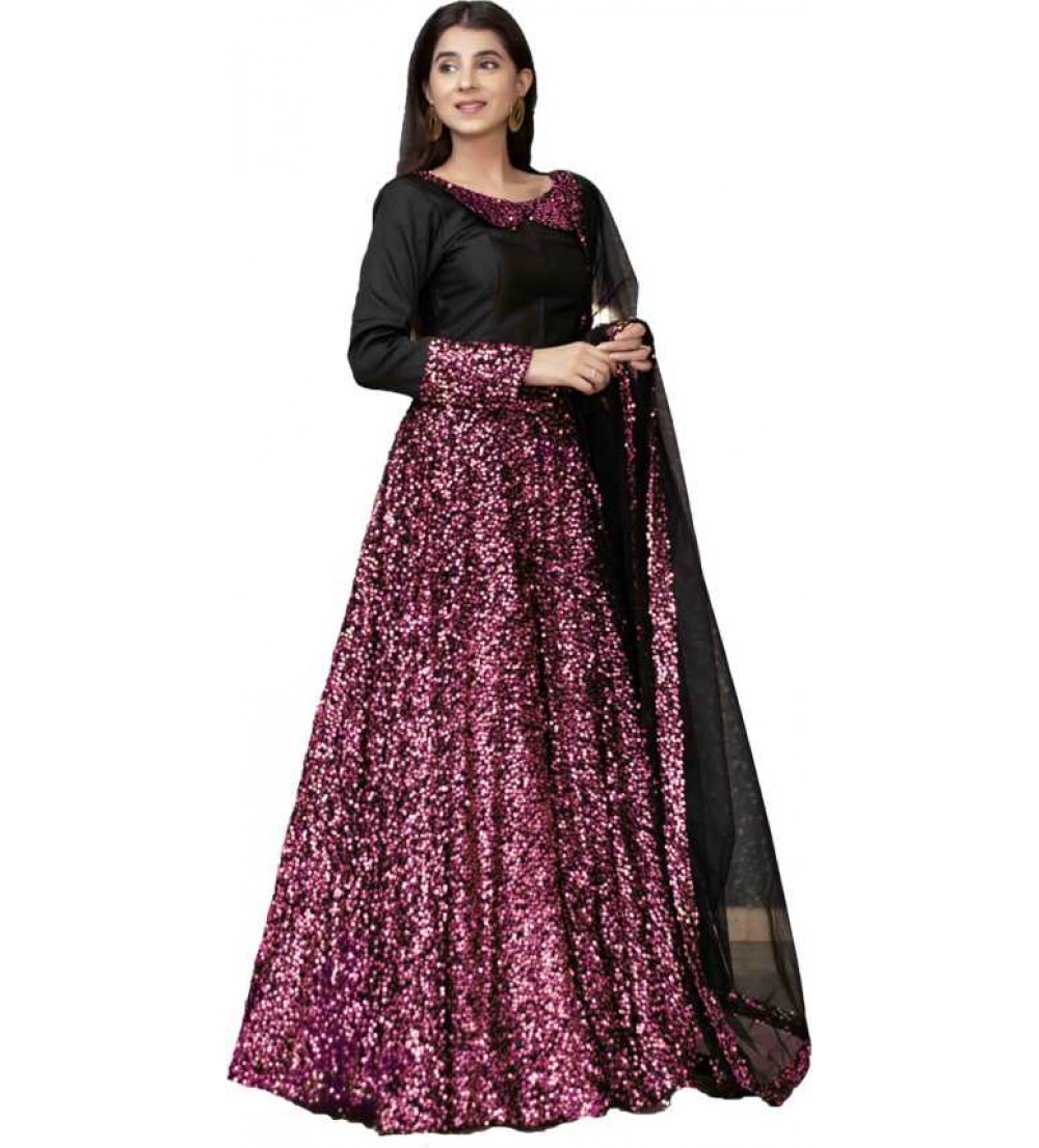 Jatriqq  Embroidered Semi Stitched Lehenga Choli  (Purple)