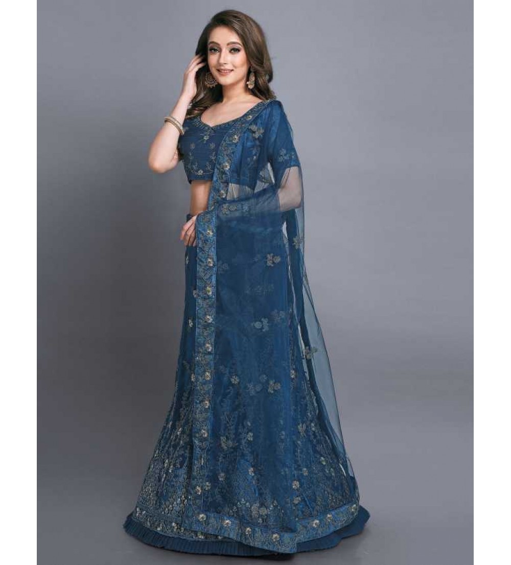 Swaron  Embellished, Embroidered Semi Stitched Lehenga Choli  (Blue)