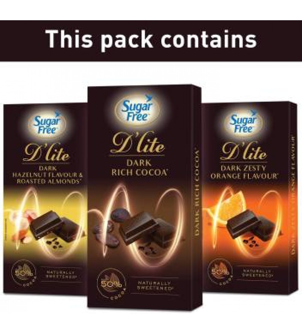 Sugar Free D'lite The Dark Collection Assorted Gift Pack Chocolate Bars  (3 x 40 g)