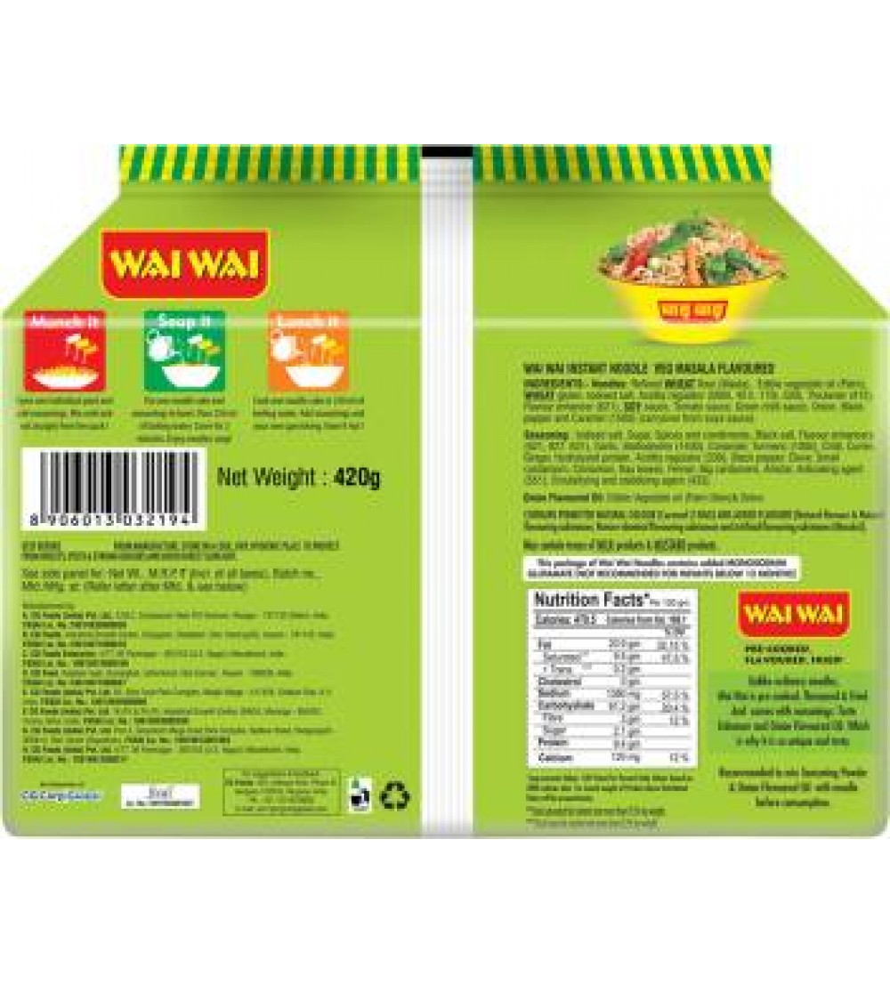 Wai Wai Instant Noodles Vegetarian  (6 x 70 g)