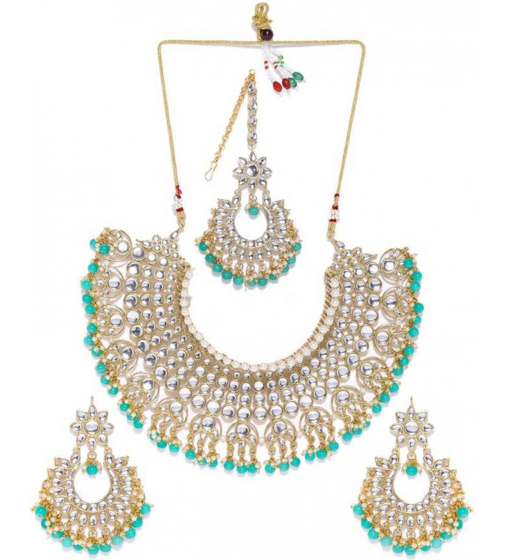 Zaveri Pearls  Zinc Jewel Set  (Gold, Turquoise)