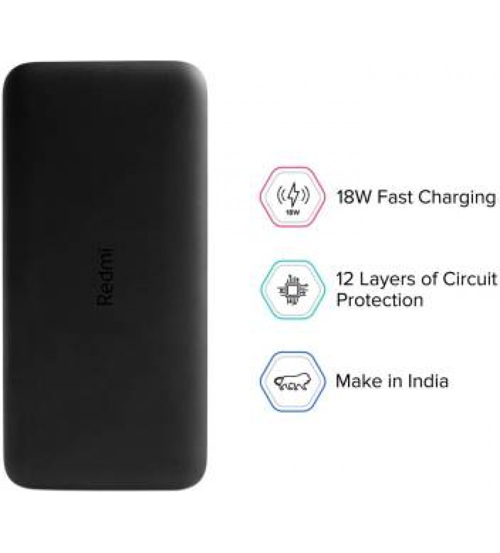 Redmi 20000 mAh Power Bank (Fast Charging, 18 W)  (Black, Lithium Polymer)