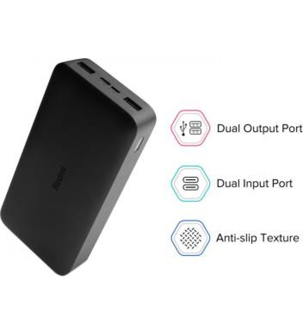 Redmi 20000 mAh Power Bank (Fast Charging, 18 W)  (Black, Lithium Polymer)