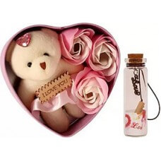 White hat Soft Toy, Message Pills, Artificial Flower Gift Set